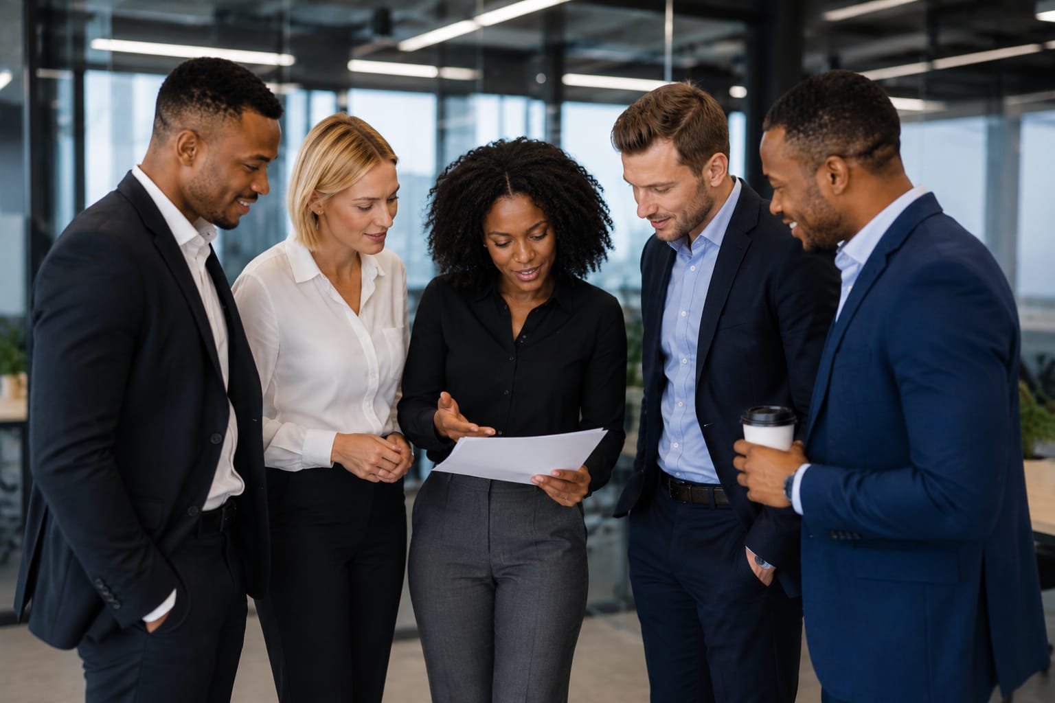 A leadership team reviewing strategy documents