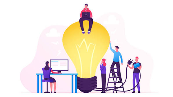 Illustration of a team building an idea together
